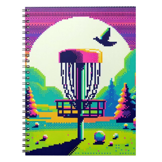Caderno Espiral Curso de Golfe em Disco de Arte Pixel (Frente)