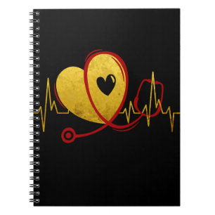 Caderno Espiral Curva do Coração com Estetoscópio Médico 1