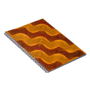 Caderno Espiral Curva laranja e pontos de ourados sobre marrom