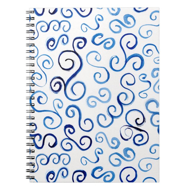 Caderno Espiral Curvas Azuis Pintadas À Mão Reproduzíveis (Frente)