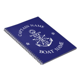 Caderno Espiral Custom boat captain name navy nautical sailor