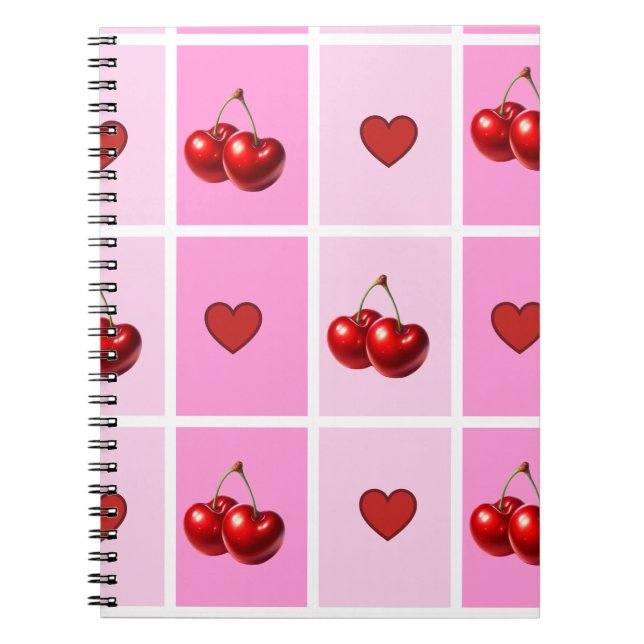 Caderno Espiral Custom Cherry Heart Checkerboard Pattern (Frente)