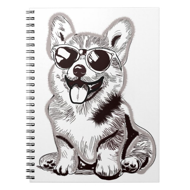 Caderno Espiral Custom Corgi Puppy with Sunglasses | Sketch Art (Frente)