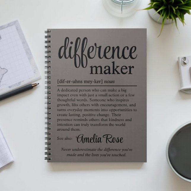 Caderno Espiral Custom Difference Maker Definition Thank You (Criador carregado)