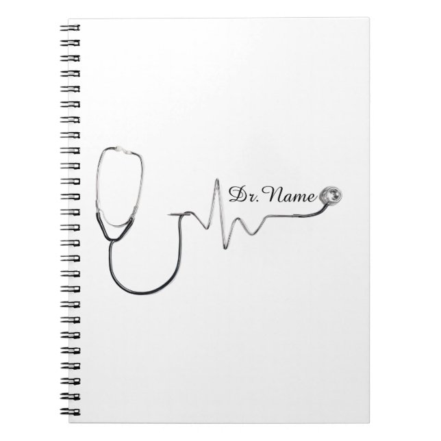 Caderno Espiral Custom Doctor Name Stethoscope Heartbeat Design (Frente)