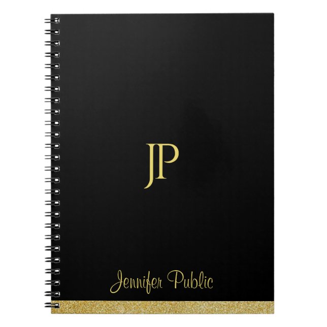Caderno Espiral Custom Gold Look Text Modern Monogram Template (Frente)
