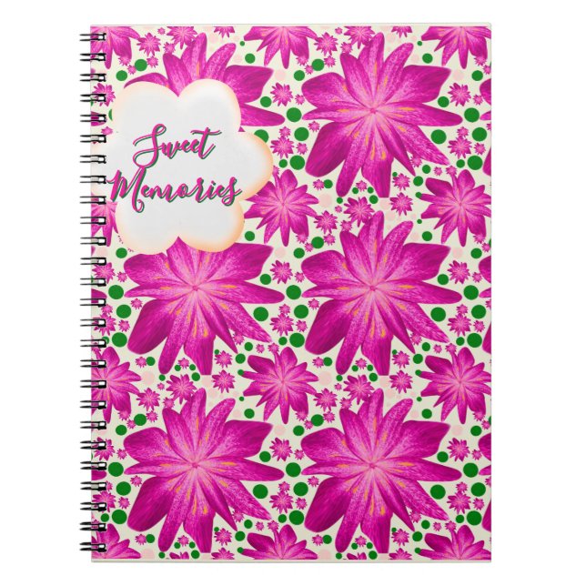 Caderno Espiral Custom Hot Pink Floral Seamless Pattern  (Frente)