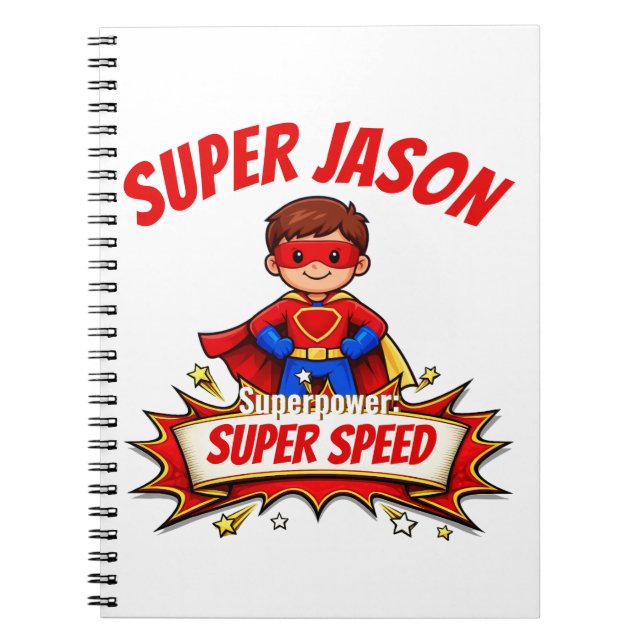 Caderno Espiral Custom Kids Superhero Name & Superpower (Frente)