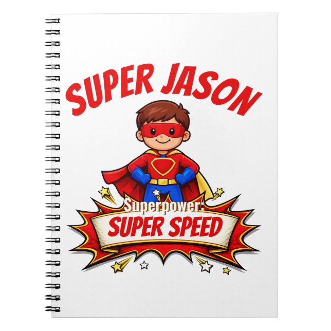 Caderno Espiral Custom Kids Superhero Name & Superpower (Frente)