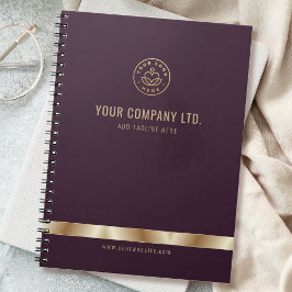 Caderno Espiral Custom Logo Elegant Burgundy Red Gold