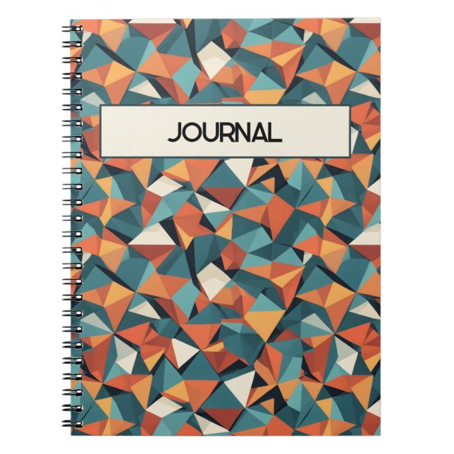 Caderno Espiral Custom Mid-Century Geometric Teal & Orange Pattern (Frente)