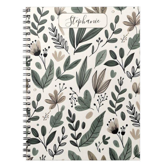 Caderno Espiral Custom Minimalist Botanical Journal Design (Frente)