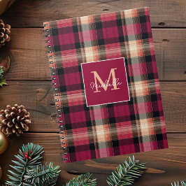Caderno Espiral Custom Monogram Festive Gingham Style Pattern