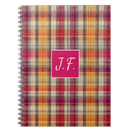 Caderno Espiral Custom Monogram Gingham Style Pattern