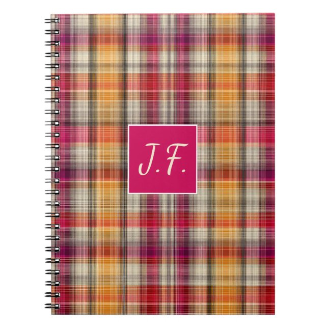 Caderno Espiral Custom Monogram Gingham Style Pattern (Frente)