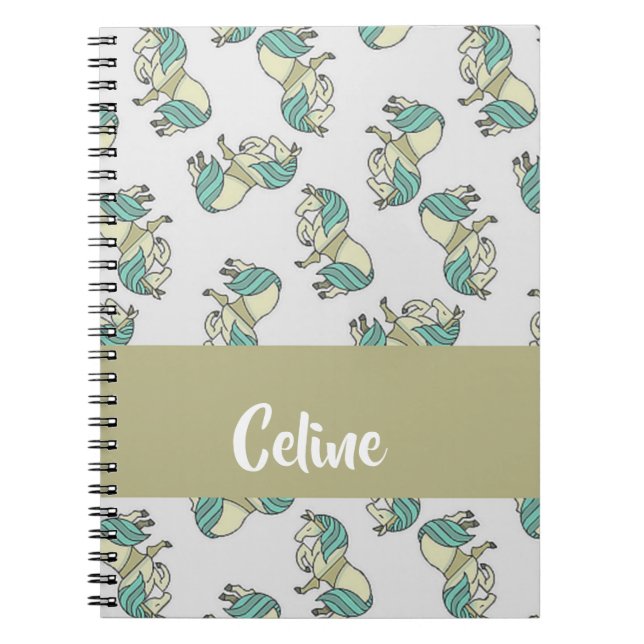 Caderno Espiral Custom name cute horses pattern (Frente)