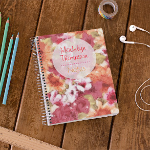 Caderno Espiral Custom Name On Colorful Flower Pattern Watercolor
