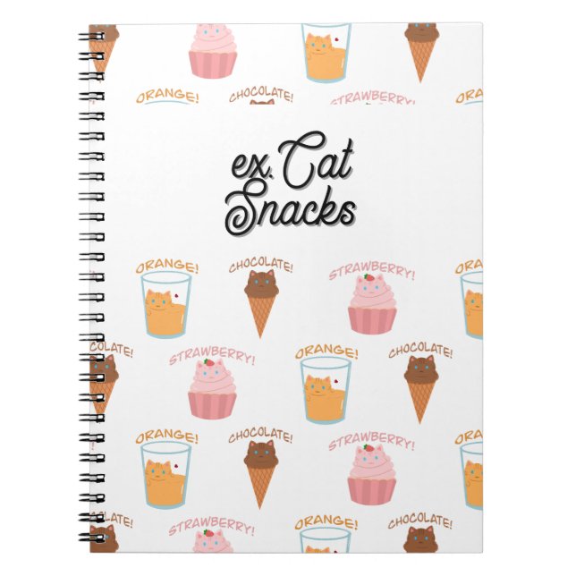 Caderno Espiral Custom Name Pink Cupcake and Black Cat Pattern  (Frente)