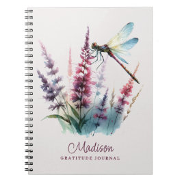 Caderno Espiral Custom Name Watercolor Dragonfly Gratitude Journal