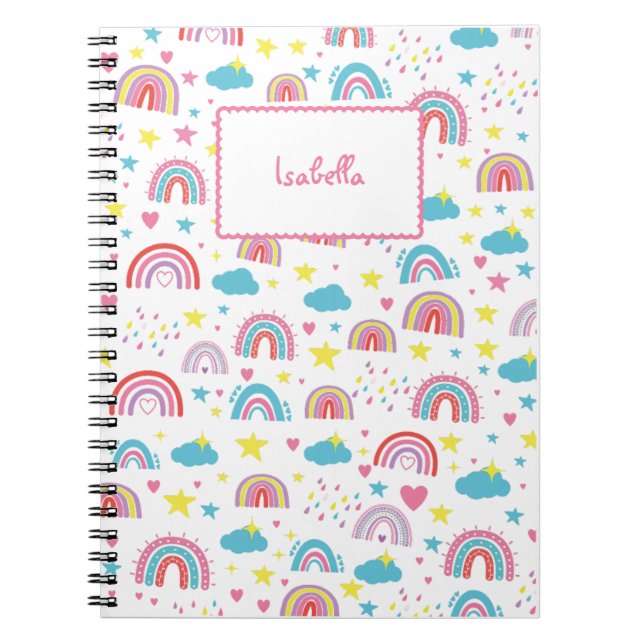 Caderno Espiral Custom Notebook With Name Rainbow Design for Girls (Frente)