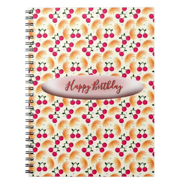 Caderno Espiral Custom Orange Floral Cherry Pattern (Frente)