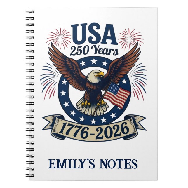 Caderno Espiral Custom Patriotic American Eagle 250 Years (Frente)