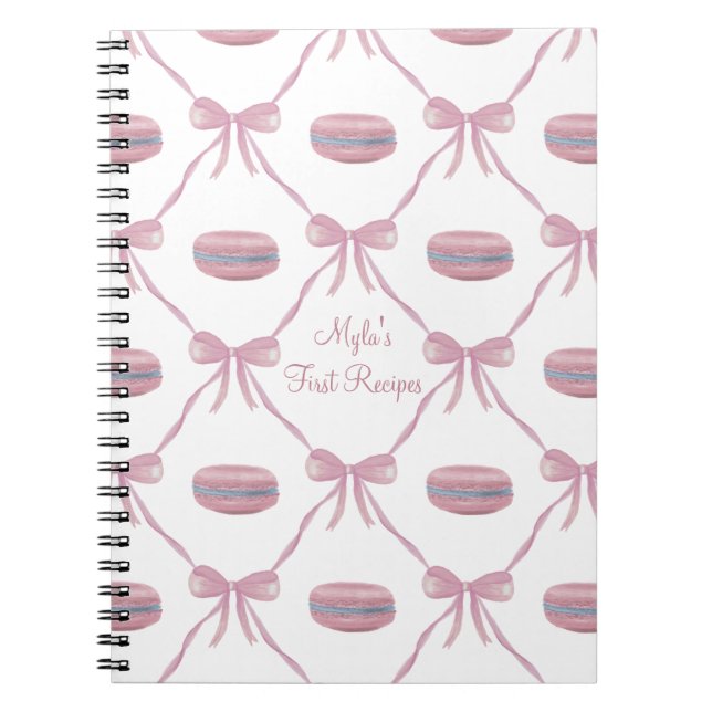 Caderno Espiral Custom Pink Macarons Frilly Coquette Recipe (Frente)