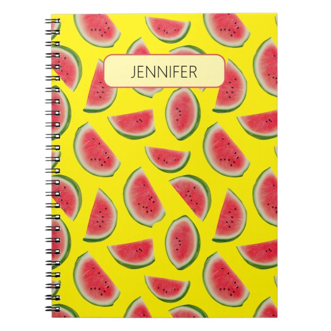 Caderno Espiral Custom Realistic Watermelon Slice Pattern Design (Frente)