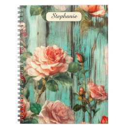 Caderno Espiral Custom Reflective Shabby Chic Turquoise Rose