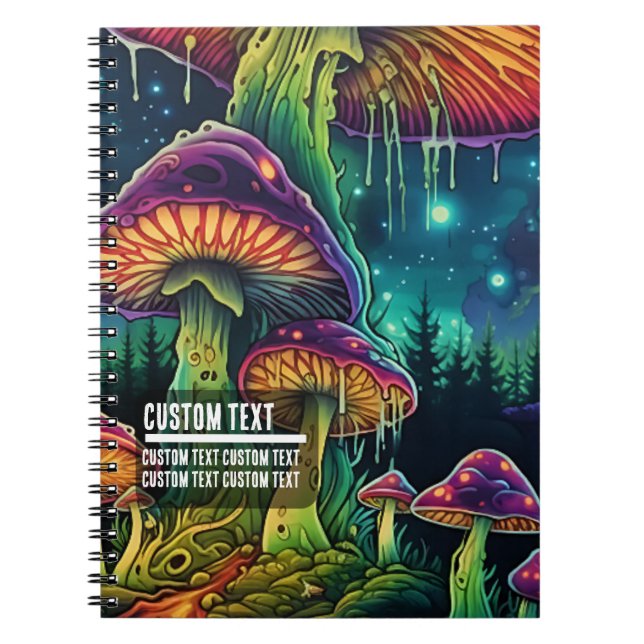 Caderno Espiral Custom Text Mystical Fungi Nightscape Vibrant (Frente)