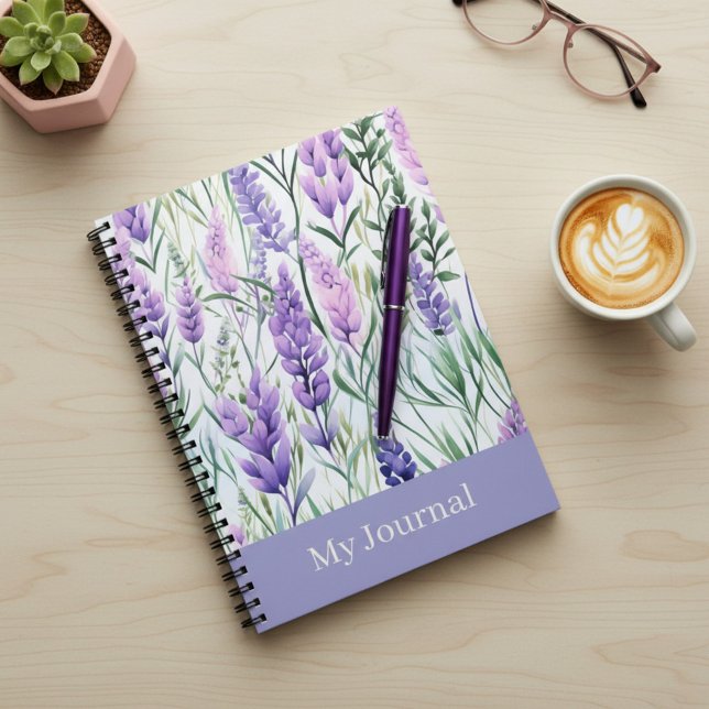 Caderno Espiral Custom Text Purple Floral Journal  (Criador carregado)
