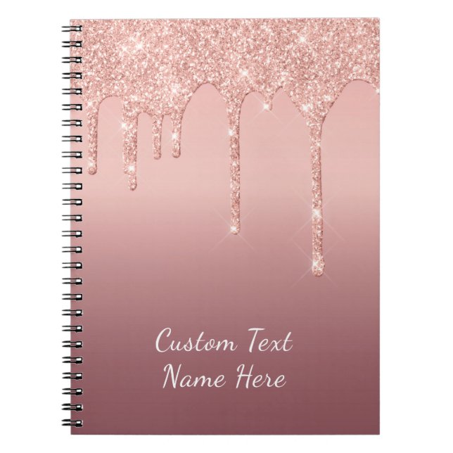 Caderno Espiral Custom Text Rose Gold Blush Glitter Sparkle Drips  (Frente)