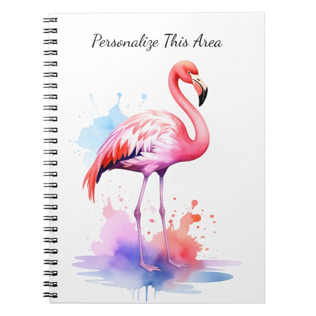 Caderno Espiral Custom Watercolor Flamingo Notebook (Frente)