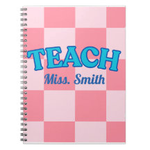 Customizable Blue and PinCheckered Teacher Planner
