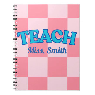 Caderno Espiral Customizable Blue and PinCheckered Teacher Planner