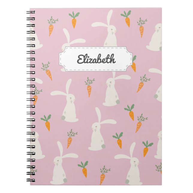 Caderno Espiral Customizable Cute Rabbit Carrot Pattern (Frente)
