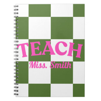 Caderno Espiral Customizable Green Checkered Teacher Notebook