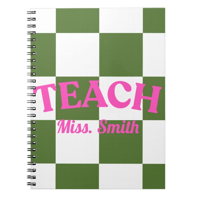 Caderno Espiral Customizable Green Checkered Teacher Notebook (Frente)