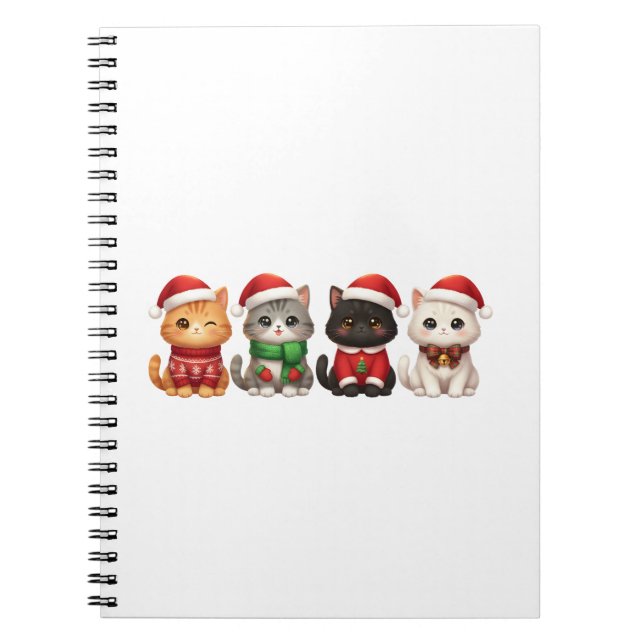 Caderno Espiral Cute 4 Christmas Cats - Holiday Cats Design (Frente)