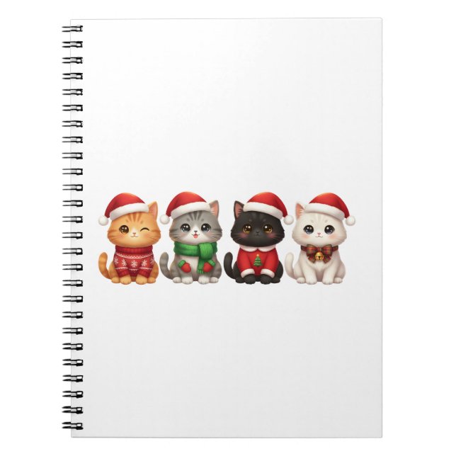 Caderno Espiral Cute 4 Christmas Cats - Holiday Cats Design (Frente)