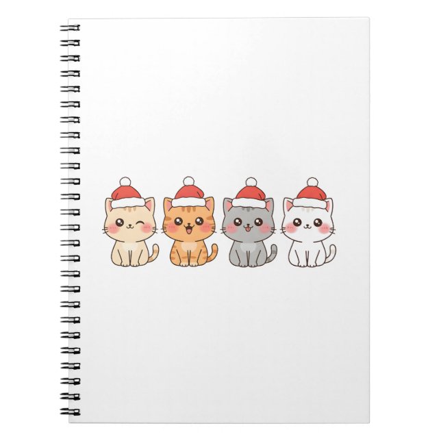Caderno Espiral Cute 4 Kawaii Cats Christmas Design – Holiday Pet  (Frente)