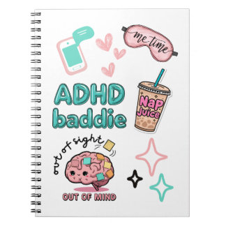 Caderno Espiral Cute ADHD Baddie Notebook 
