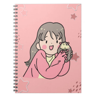 Caderno Espiral Cute Aesthetic Girl Illustration Pink Spiral Noteb