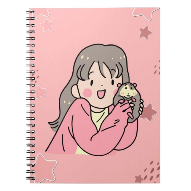 Caderno Espiral Cute Aesthetic Girl Illustration Pink Spiral Noteb (Frente)