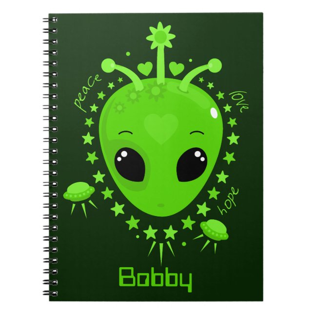 Caderno Espiral Cute Alien Peace Hope Love Kawaii (Frente)