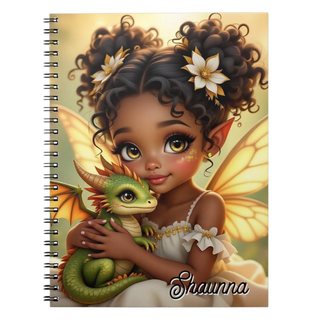 Caderno Espiral Cute Anime Fairy Girl and Chibi Dragon (Frente)
