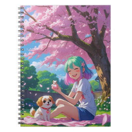 Caderno Espiral Cute Anime Girl with Doggie Notebook