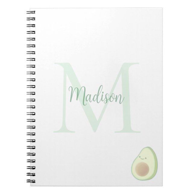 Caderno Espiral Cute Avocado Custom Name Initial  (Frente)