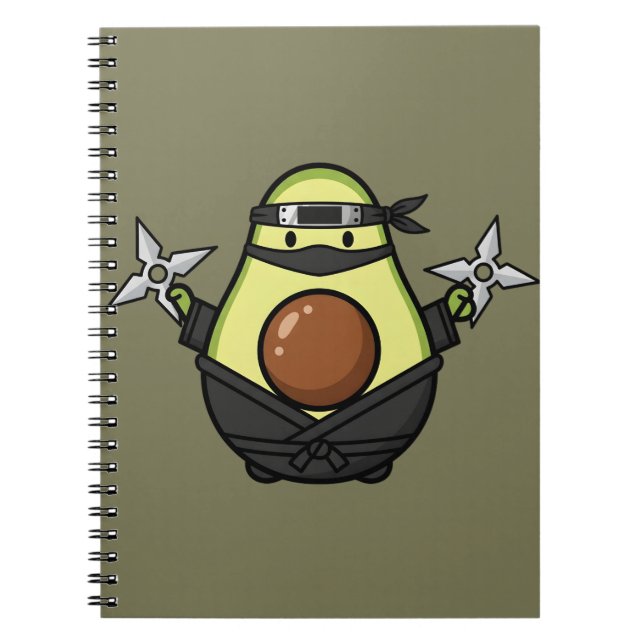 Caderno Espiral Cute Avocado Ninja Shuriken Warrior Illustration (Frente)