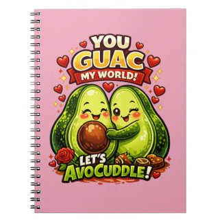 Caderno Espiral Cute Avocado Valentine’s Love Design, kawaii Love
